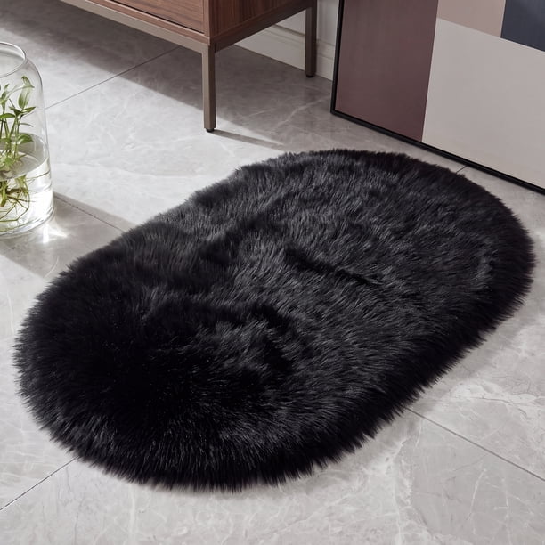 REGALWOVEN Alfombra de Área Suave y Peluda, Alfombras de Dormitorio Ultra Esponjosas, Alfombra Peluda Antideslizante para Habitación, Guardería, Piso al Lado de la Cama Negro 32" x 20"