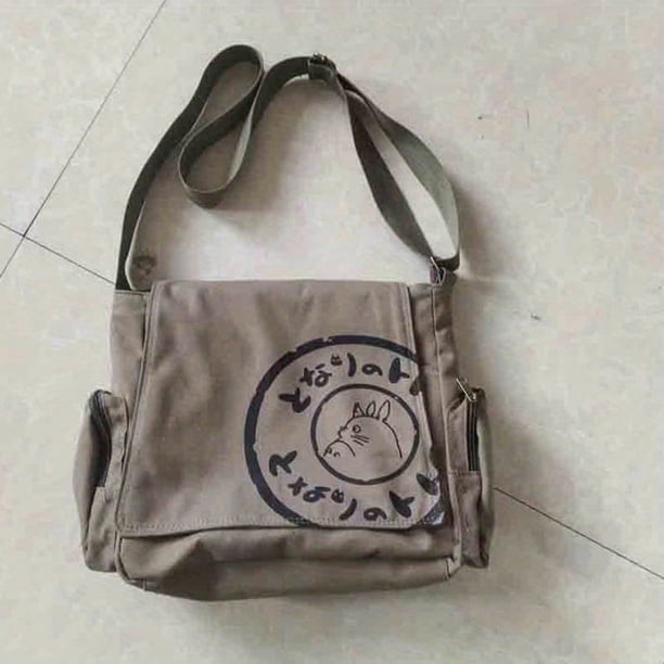 Vintage Canvas Messenger Bag, Cute Cartoon Print Crossbody Bag, Flap Shoulder Bag For School & Travel