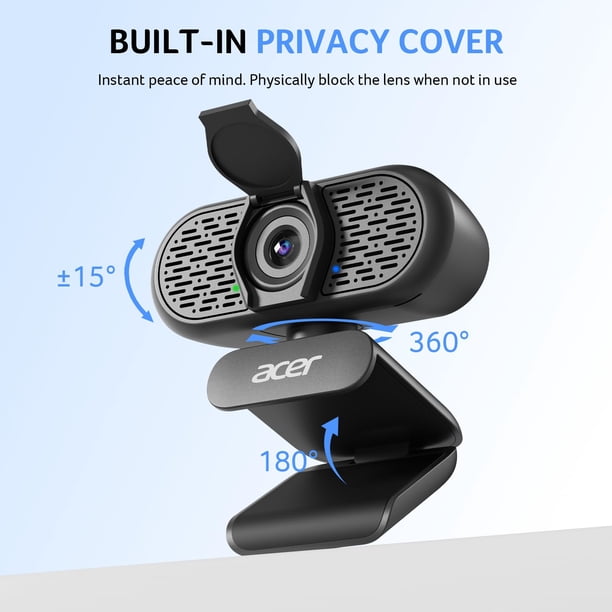 Webcam Acer 1080p USB Plug and Play con micrófono y tapa de