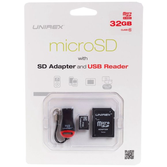 Kit adaptador MicroSD Unirex 32 GB con lector USB y llavero