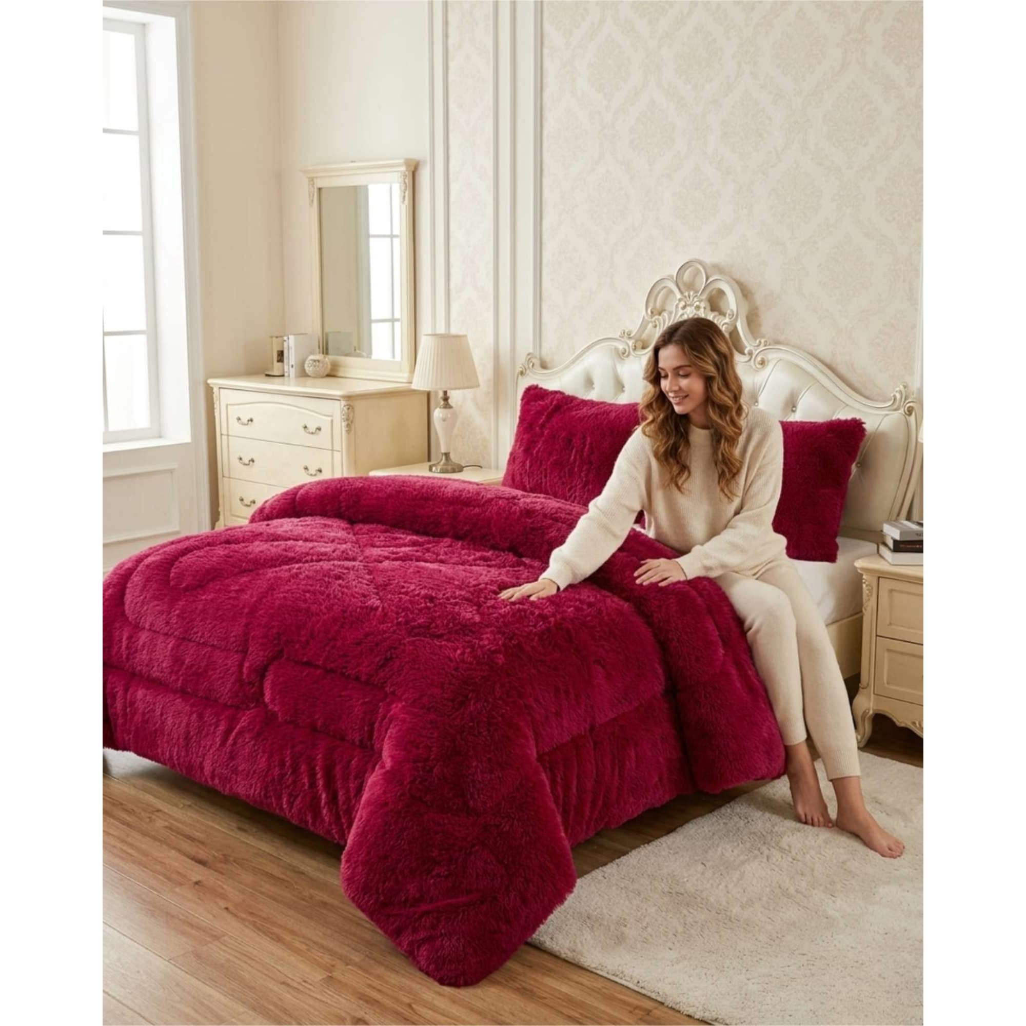 Todo Para El Hogar - Plumón Pelo Largo 1,5 Plazas Acolchado Invierno + Fundas