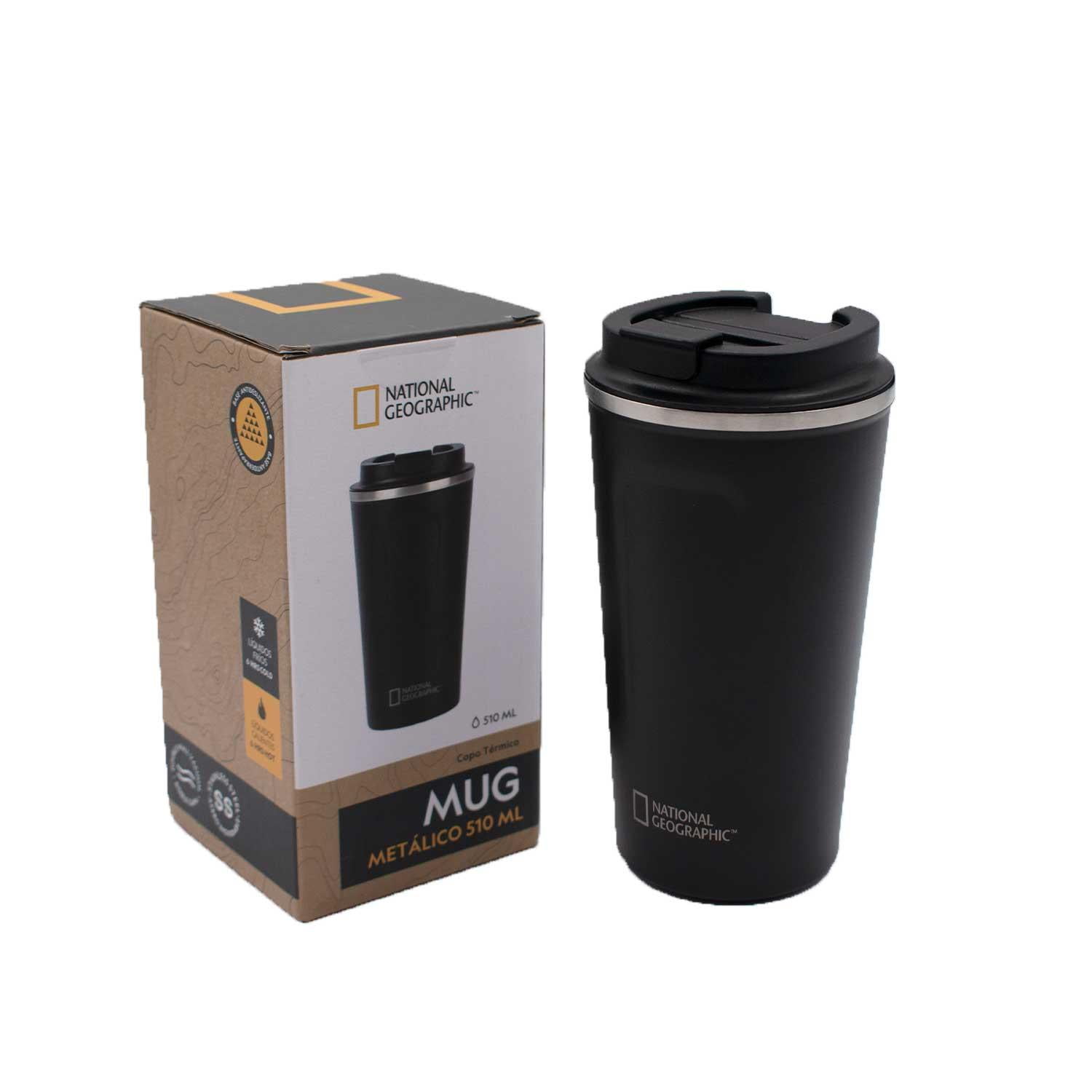 National Geographic - Mug Acero Inoxidable Tapa Flip Antideslizante 510ml Negro