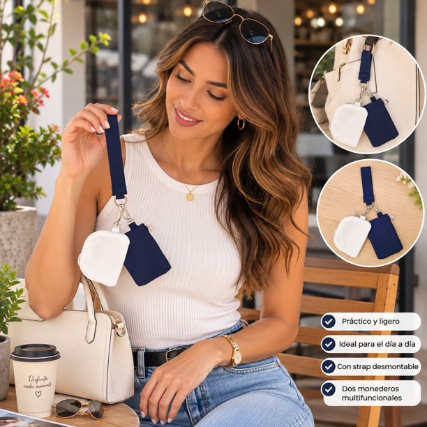 Set Monedero Tarjetero Bicolor con Strap para Mujer