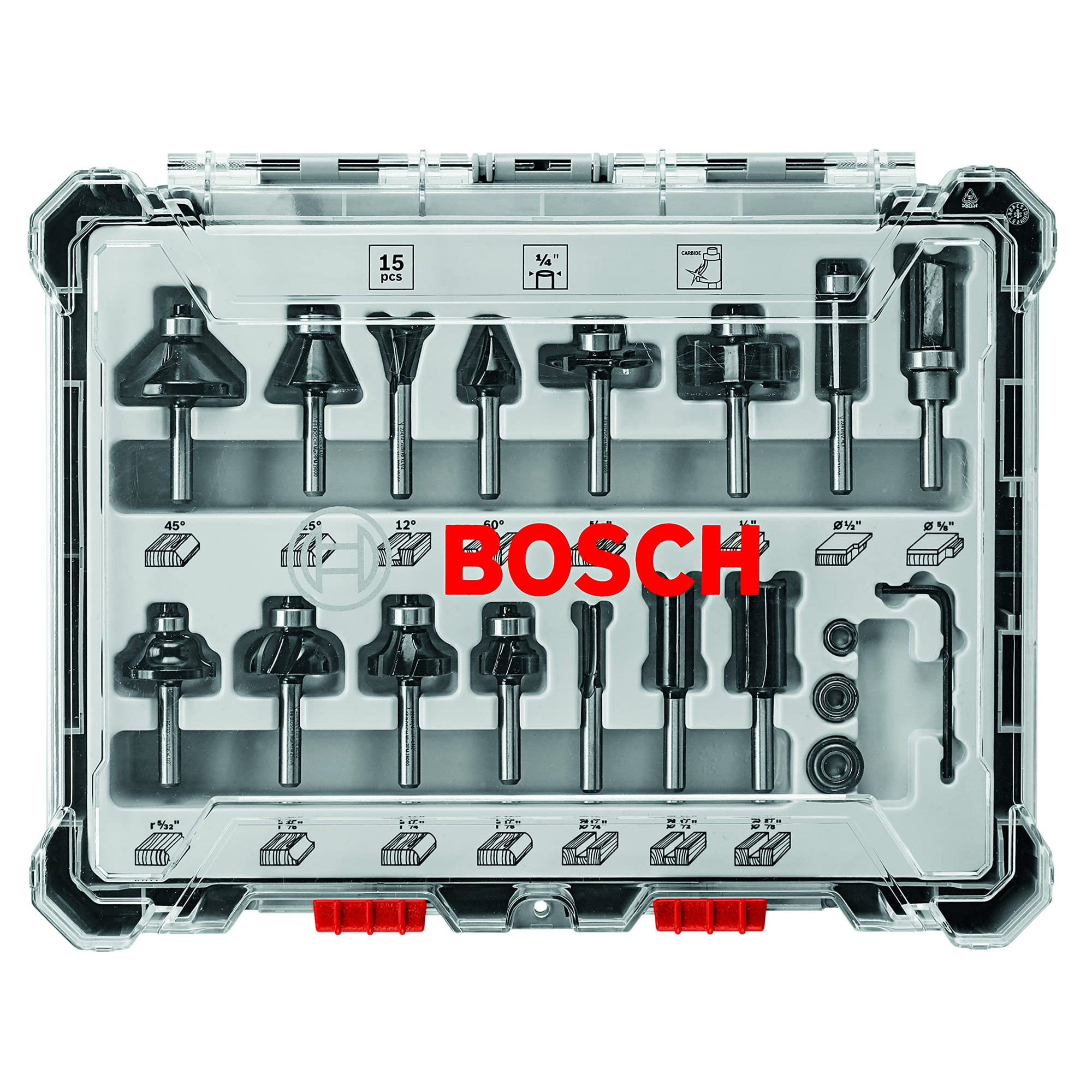 Juego De Brocas Para Fresar Madera Bosch Rbs015mbs, 15 Piezas, Con Punta De Carburo