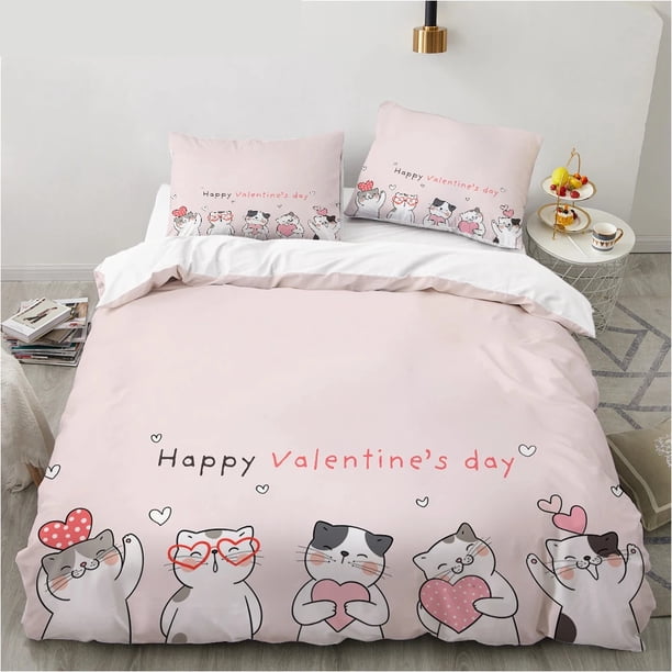 v63 Bed Sheets Cartoon Cat and Fish Bedding Set,Duvet Cover Comforter Bed Set Quilt Cover Pillowcase,King Queen Twin Size Boys Girls Adults 3-Piece Bedding Set (1 Duvet Cover + 2 Pillow Shams) Bed She