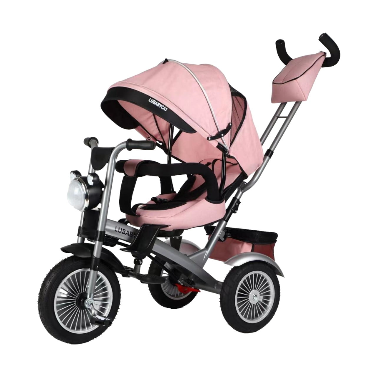 Triciclo Multifuncional 360° Con Foco De Luces Y Melodías Lubabycas Rosado