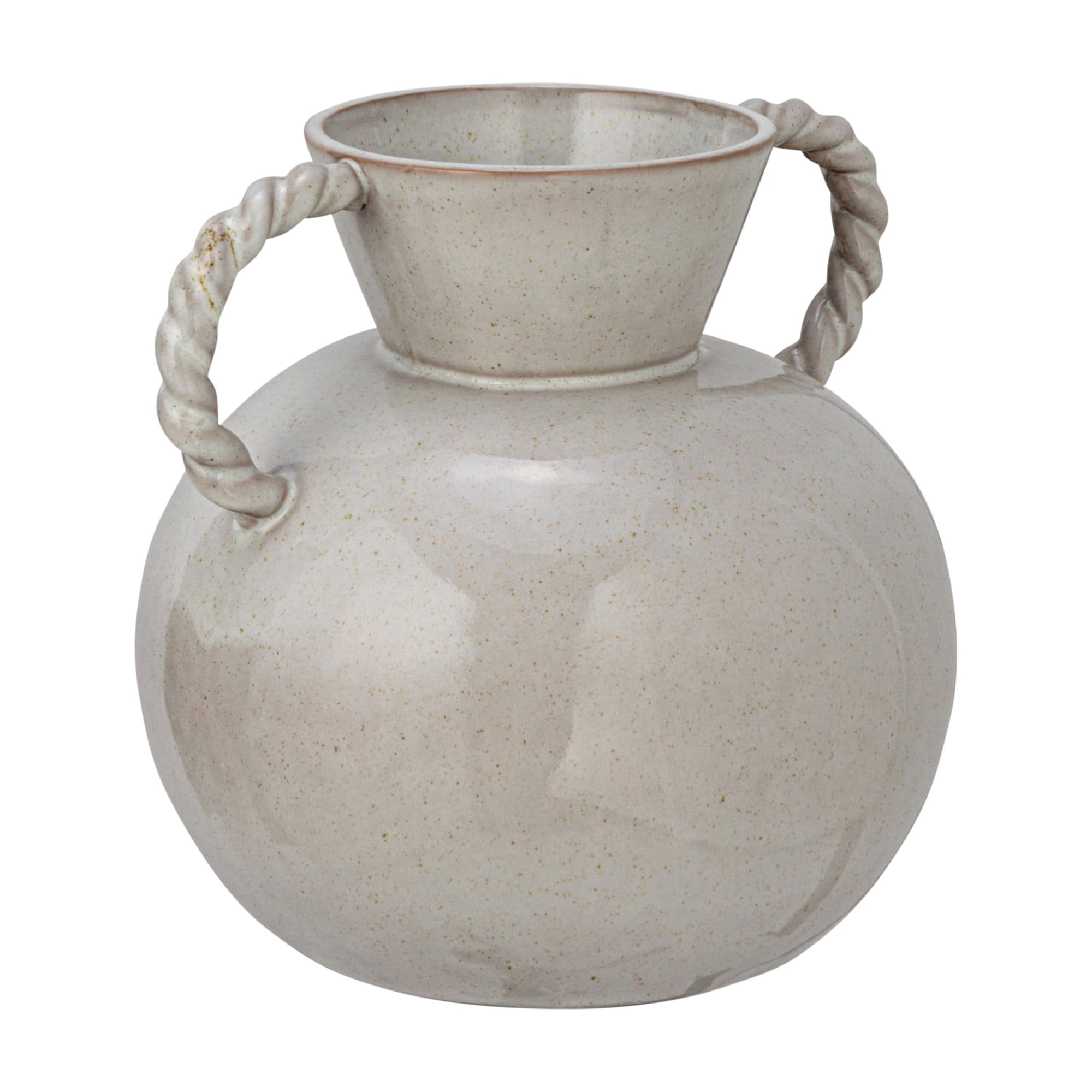 Jarrón Bloomingville De Gres De 23,5 Cm Con Asas Retorcidas, Color Crema