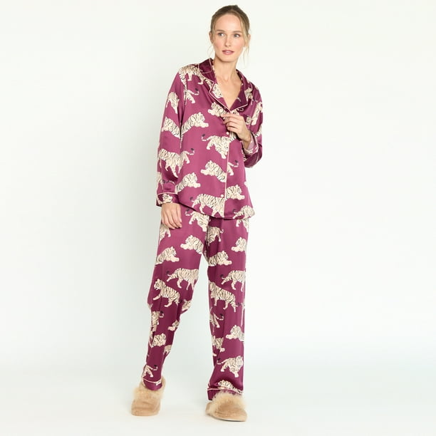 Pijama de Mujer Sport Manga Larga Burdeo Estampado