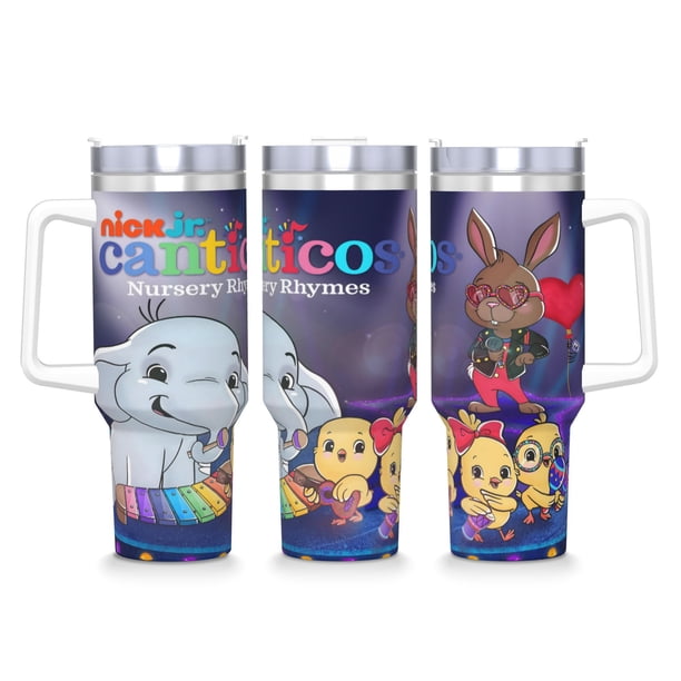Canticos Vaso aislado de acero inoxidable con asa, diseño temático, regalo para familia, amigos y fans; incluye pajita y encaja en el portavasos estándar, 40 oz