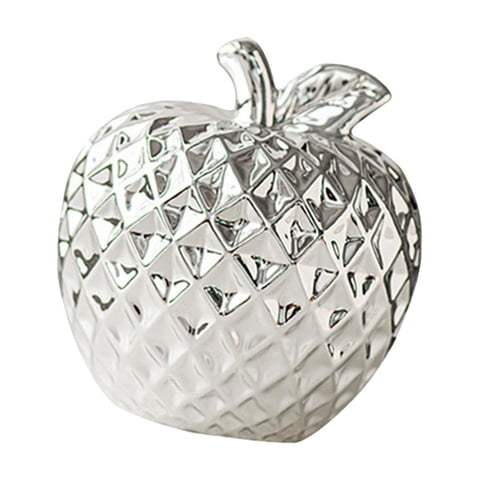 Magideal - Estatua Decorativa De Cerámica De Manzana, Escultura De Fruta Coleccionable, Adorno De Escritorio Para Sala De Estar, Dormitorio, Regalo De Cumpleaños Plata
