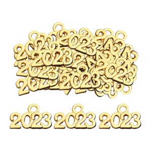 Magideal - 100 Uds. Mini 2023 , Diy 2023 Colgante Joyería Hacer Hecho A Mano Colgante Aleación Joyería Para Pendientes Llavero Elaboración , Dorado