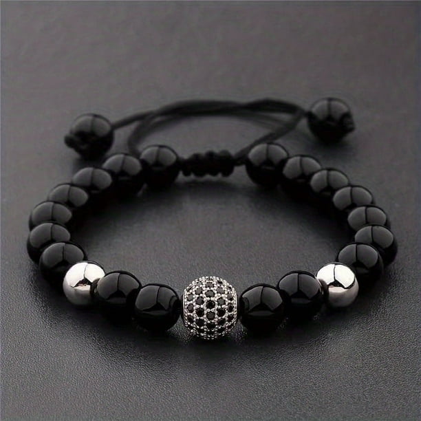 Stylish and Durable Copper Micro-set Zircon Bracelet with Adjustable Size and 10mm Round Ball Balls - Perfect for Couples
