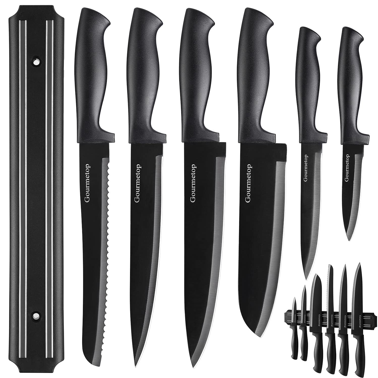 Juego De Cuchillos Gourmetop, Acero Inoxidable, Titanio Negro, 6 Piezas