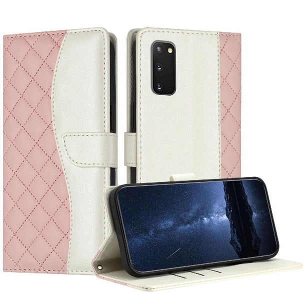 Funda Tipo Cartera Acolchada para Samsung Galaxy S20 con Bloqueo RFID Ranuras y Correa Rosa