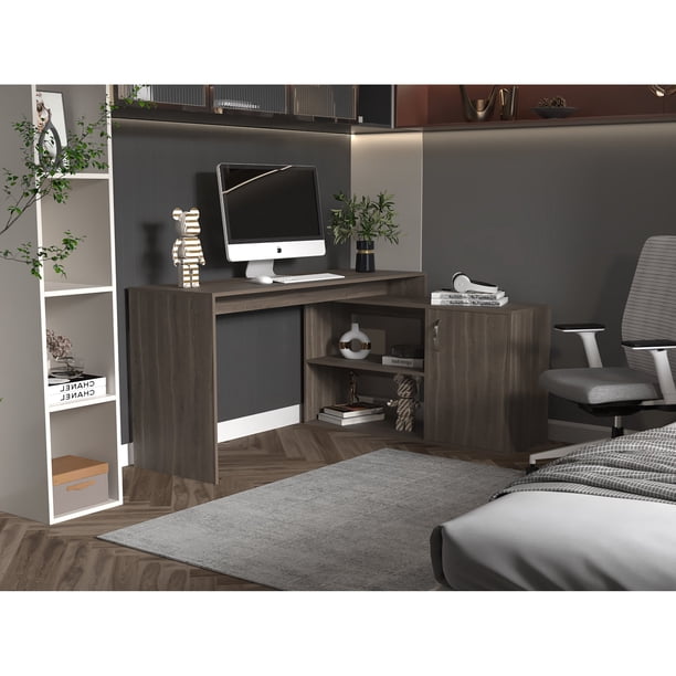 Escritorio Esquinero en L Axis con Puerta y Almacenamiento, Mesa Home Office Amplia 151 cm