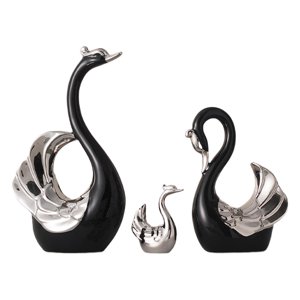 Magideal - Figura De Cisne De 3 Uds, Colección De Estatuas De La Familia De Cisnes, Escultura De Animal, Adorno De Mesa Para Estantería, Gabinete, Decoración Del Negro Plata