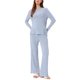 thumbnail image 2 of INSPIRE CHIC Conjunto de Pijamas para Mujer Cuello Redondo Manga Larga Ropa de Dormir Suave Pijamas Ropa de Casa con Bolsillo XS Azul, 2 of 6