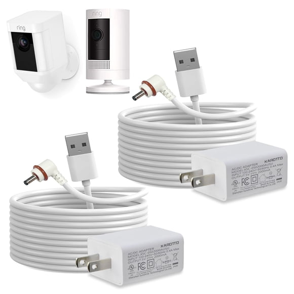 Cable de carga y adaptador de 3,5 mm x 1,35 mm para Ring Camera, paquete de 2