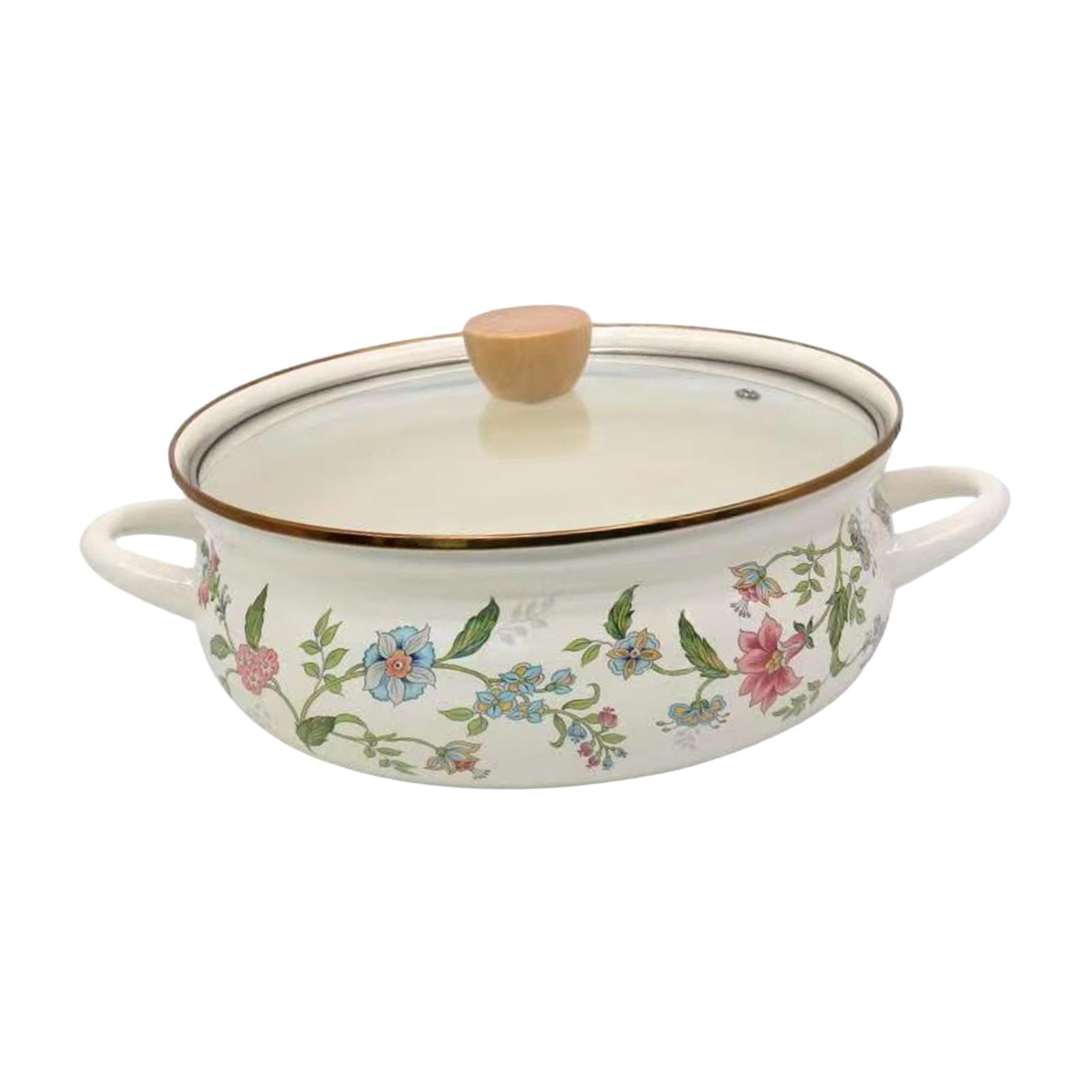 Uucntr - Olla De Sopa Esmaltada Con Tapa Vintage Con Asa Olla De Pasta Para Comida Sopa Cocinar Flores