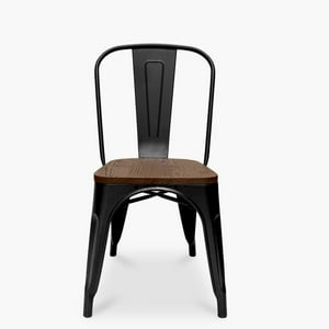 Klik Muebles - Silla Tolix De Comedor O Terraza Exterior Con Asiento De Madera Oscura Walnut - Negra