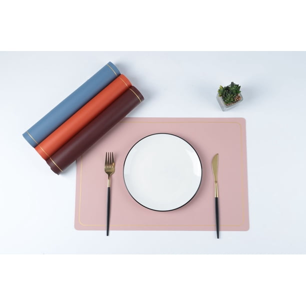XmhyTop Juego de 4 Manteles Individuales de Piel Sintética, Impermeables, Fáciles de Limpiar, Resistentes al Calor y Antideslizantes para Uso Interior y Exterior, 45*30cm, Estilo A, Rosa
