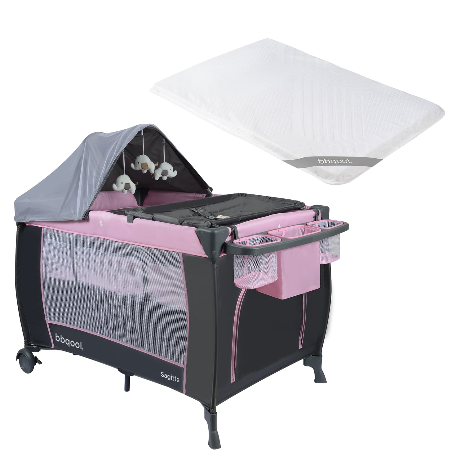 Bbqool - Cuna Playard Sagitta Pink + Colchón De Viaje Plegable