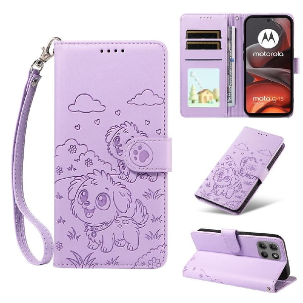Funda Billetera FOXDOCK Compatible con Motorola Moto G15/G15 Power, Diseño Perrito Tierno, Ranuras para Tarjetas y Soporte Plegable