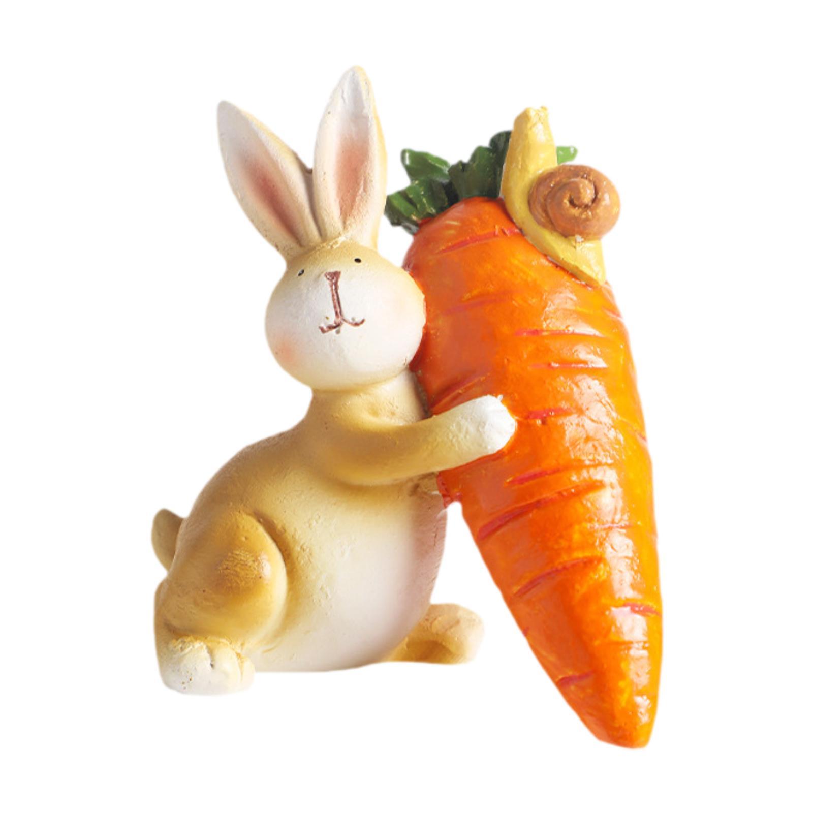 Bothyi - Estatua De Conejo Y Zanahoria, Pequeña Artesanía, Figura De Pascua Para Decoración, Estantería De Baño, Que Lleva Una Zanahoria