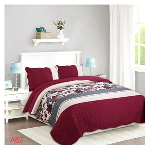 Genérico - Cubrecama Quilt Verano 2 Plazas - Burdeo Hojas A67