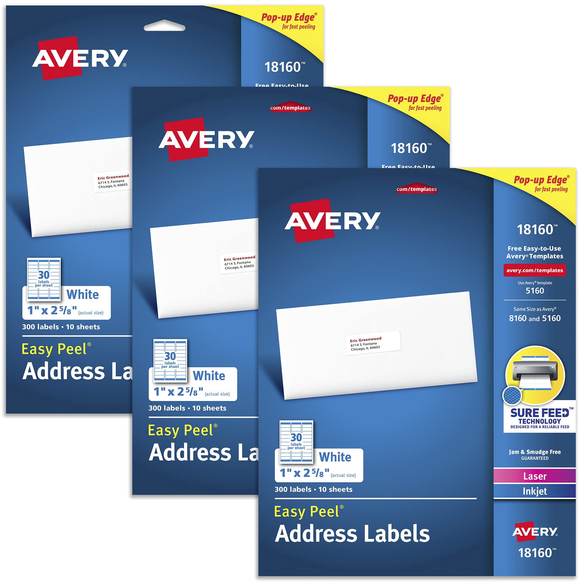 Etiquetas De Dirección Avery 18160 Para Impresoras Láser Y De Inyección De Tinta 900