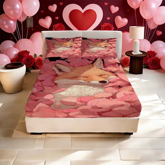 Take a Break Among The Flowers Printed Fitted Sheet Fitted Sheet And Pillowcase Set Bedding | 1 Fitted Sheet + 2 Pillowcases Without Pillow Inserts | Double/Ful