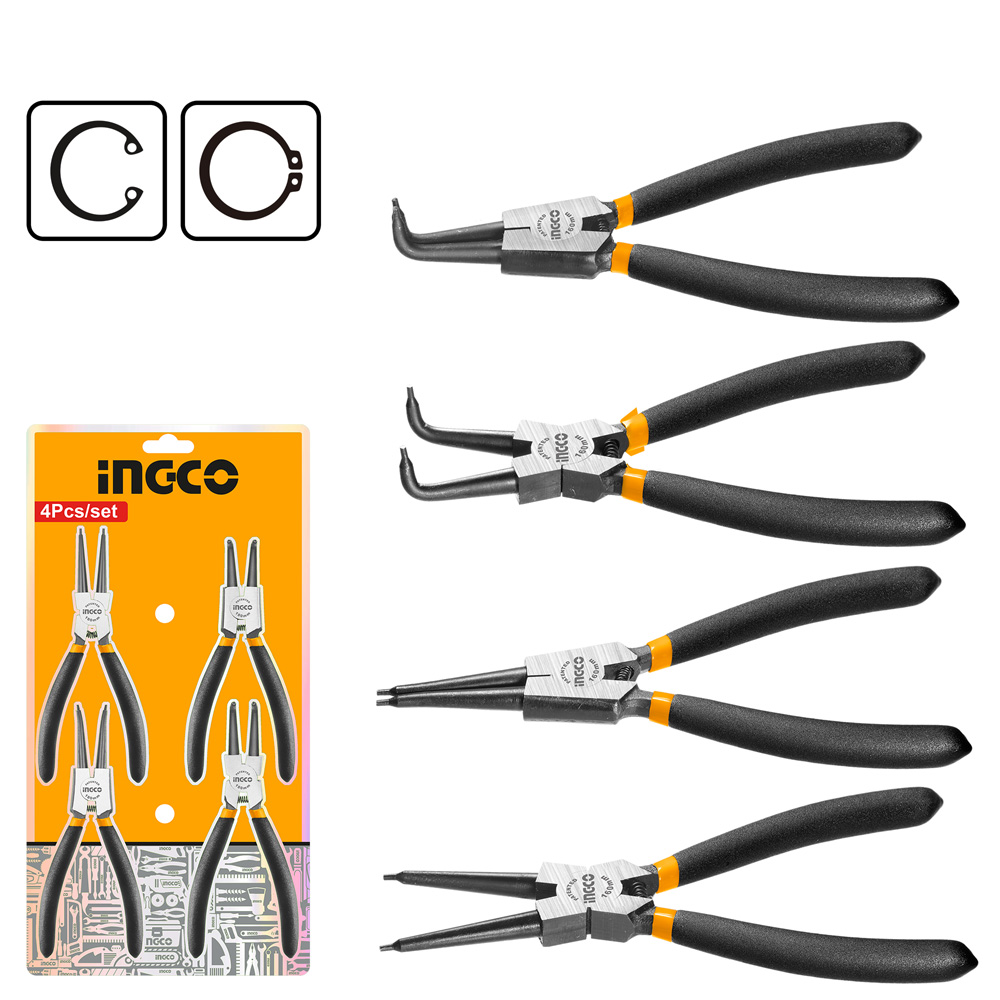 Ingco - Set Alicates Seguro Seeger Externo/Interno 4 Piezas 180Mm/7""