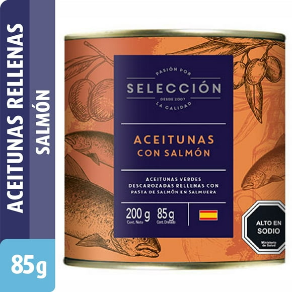 Aceitunas Rellenas con Salmón, Drenado 85 g - Neto 200 g