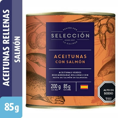Aceitunas Rellenas Con Salmón Drenado 85 G - Neto 200 G Selección
