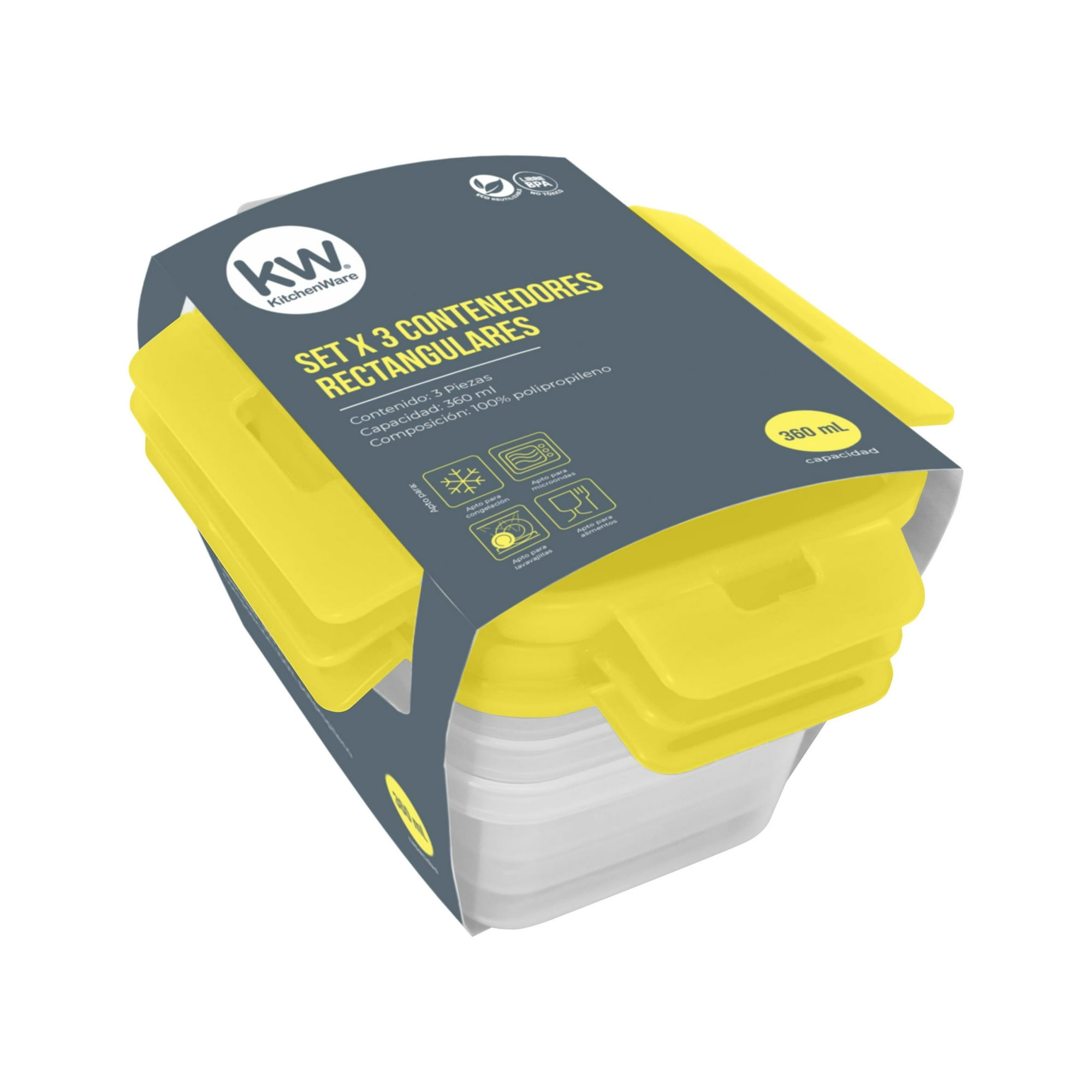 Kw - Set 3 Contenedr Click Rectangular 360 Ml