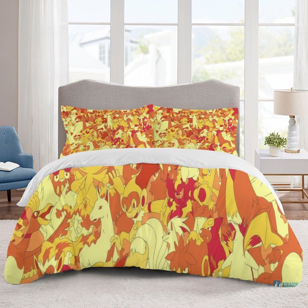 Poke mon Bedding Sets Cartoon Duvet Cover Lightweight 3 Piece Bet Sets for Kids Boys Girls