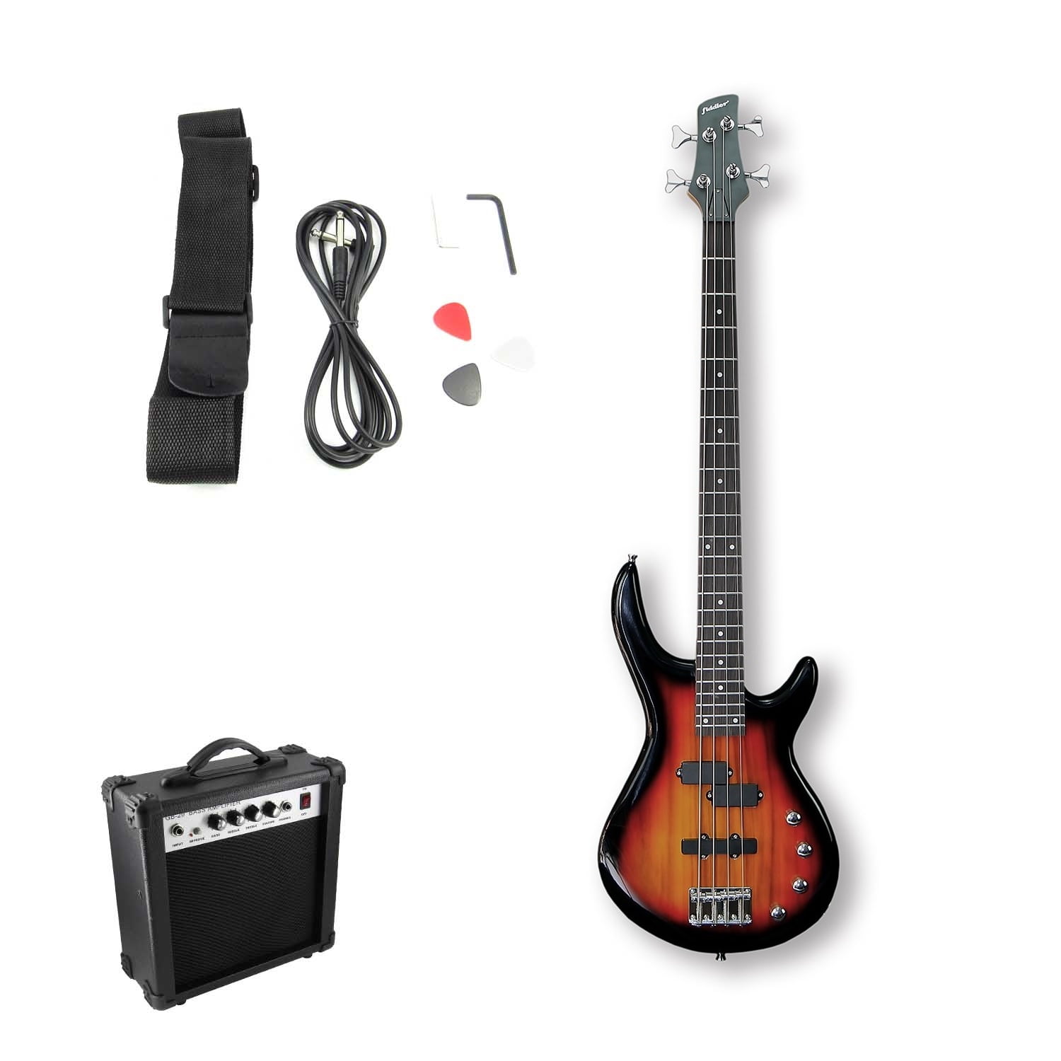 Bajo Eléctrico Fiddler Sunburst + Amplificador 20w