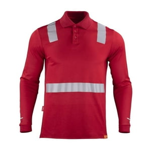 T-World - Polera Polo Hibrida Cinta Reflectante Manga Larga Rojo