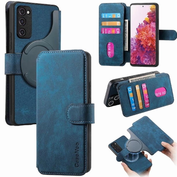 Funda Billetera Magnética para Samsung Galaxy S20 FE Soporte Tarjetas Desmontable Azul