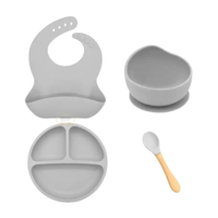 Genérico - Set De Alimentación 4 Pzs Para Bebe Silicona Anti-Deslizante Gris