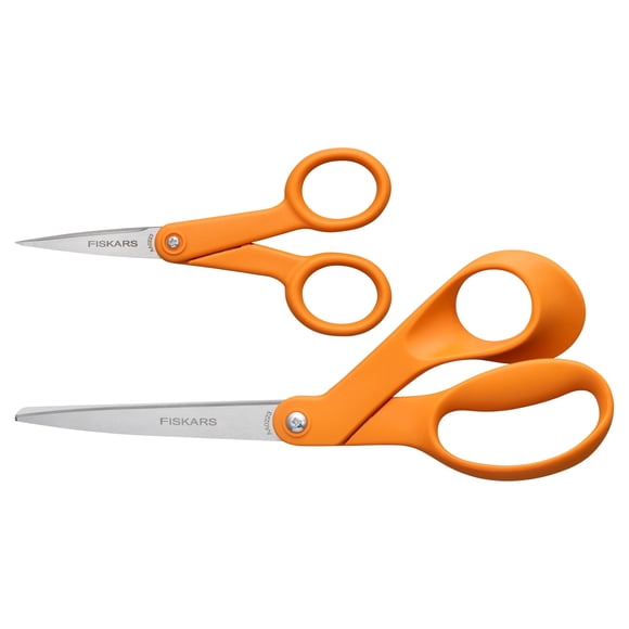 Set de tijeras Fiskars con mango naranja de 8" y 5"