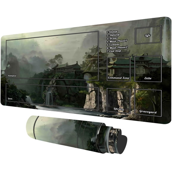 Tapete de juego HASWEX para MTG/TCG, formato horizontal con zonas, 60 x 35 cm, base de caucho y tela
