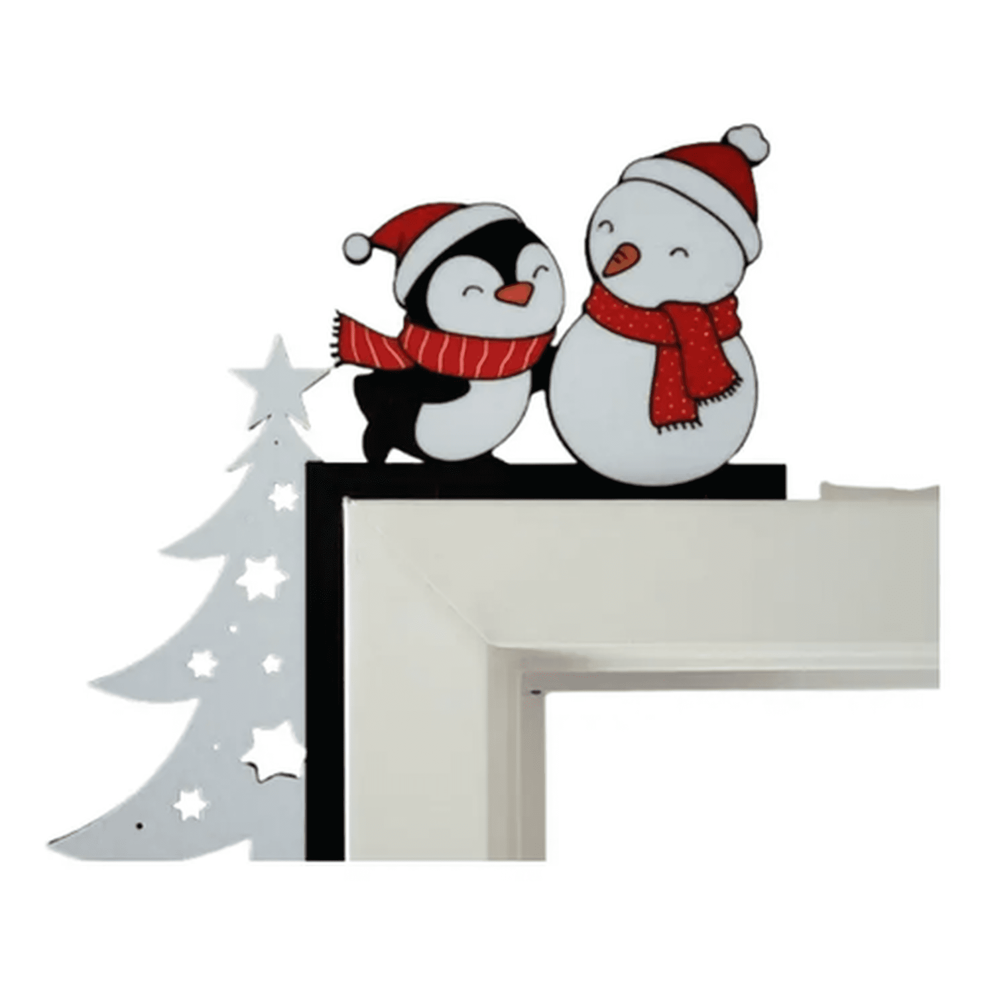 Genérico - Adorno Navideño Esquina De Puerta Muñeco De Nieve Y Pingüino
