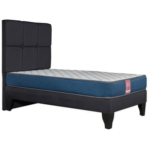 Colbox - Cama Europea America-Azul + Respaldo Atenas 1.5 Pl Tela Negro
