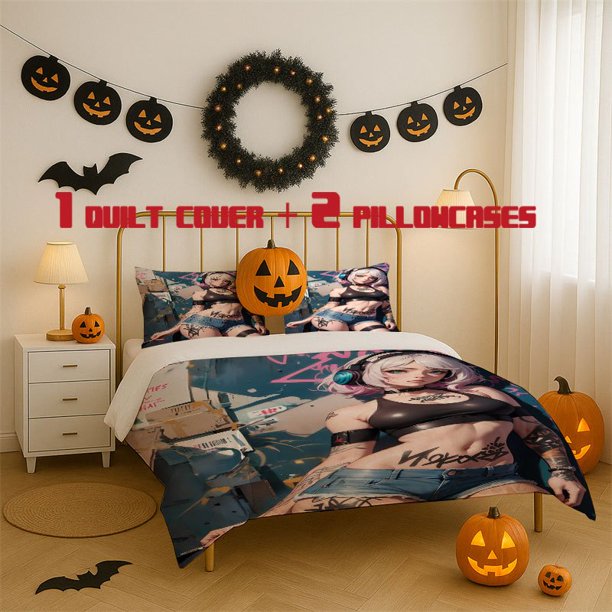 3pcs Anime Themed Bedding Set Soft Duvet Cover with 2 Pillowcases All Season Comfort Zipper Closure