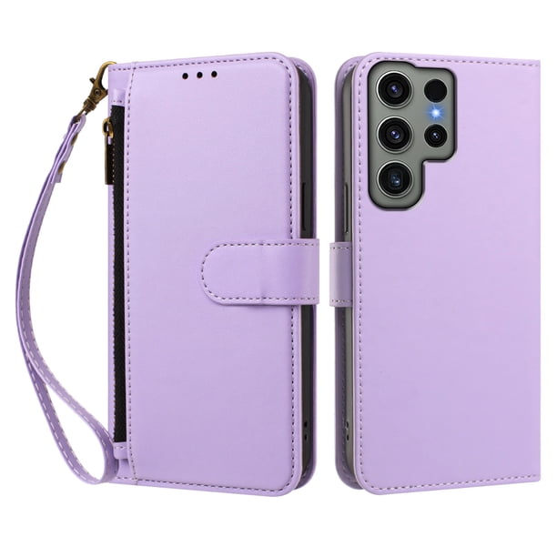 Funda Tipo Billetera para samsung galaxy S23 Ultra con Soporte y Bolsillo con Cierre Morado