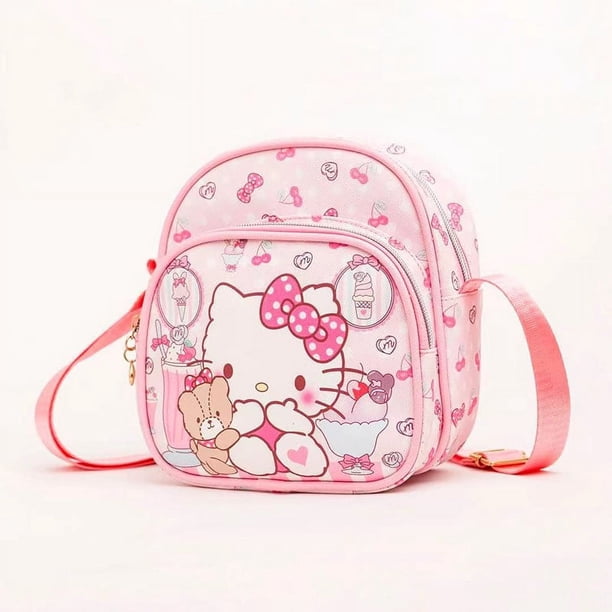 Sanrioed Cartoon Hello Kitty Melody Kulomi Messenger Bag Anime Cute Cat Casual Small Round Bag Kawaii Toy Girls Birthday Gift