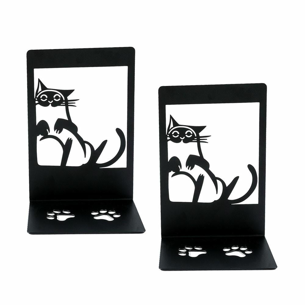 Magideal - Sujetalibros De Gato De 2 Piezas, Tapón De Libro, Soporte De Dibujos Animados Antideslizante De Metal, Soportes De Libros Para Estantes, Decoración De Estilo C