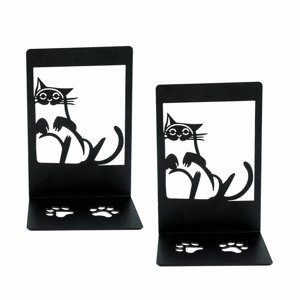 Magideal - Sujetalibros De Gato De 2 Piezas, Tapón De Libro, Soporte De Dibujos Animados Antideslizante De Metal, Soportes De Libros Para Estantes, Decoración De Estilo C
