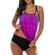 thumbnail image 1 of Tankini push-up con espalda en T, estampado a rayas y pantalones cortos para mujer, 1 of 7